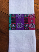 Load image into Gallery viewer, Linen tea towel, indigenous design tea towel, Australian Aboriginal artist, Desert Flowers by Marie E, Ellis on white linen