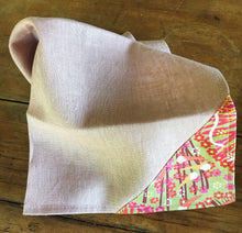Load image into Gallery viewer, Linen Table Napkins &amp; Tea Towels - Plum and Bush Banana by Laurel Tanlels on Musk Pink Linen