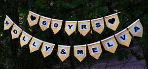 we make bunting for anniversaries, custom made, party decorations, flags, happy anniversary