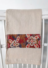 Load image into Gallery viewer, Linen tea towel, indigenous design tea towel, Australian Aboriginal artist, Bush Tomato by Audrey Martin Napanangka on oat colouredlinen