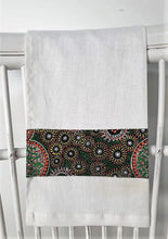 Load image into Gallery viewer, Linen tea towel, indigenous design tea towel, Australian Aboriginal artist,Fresh Life After Rain by Christine Doolan on white linen