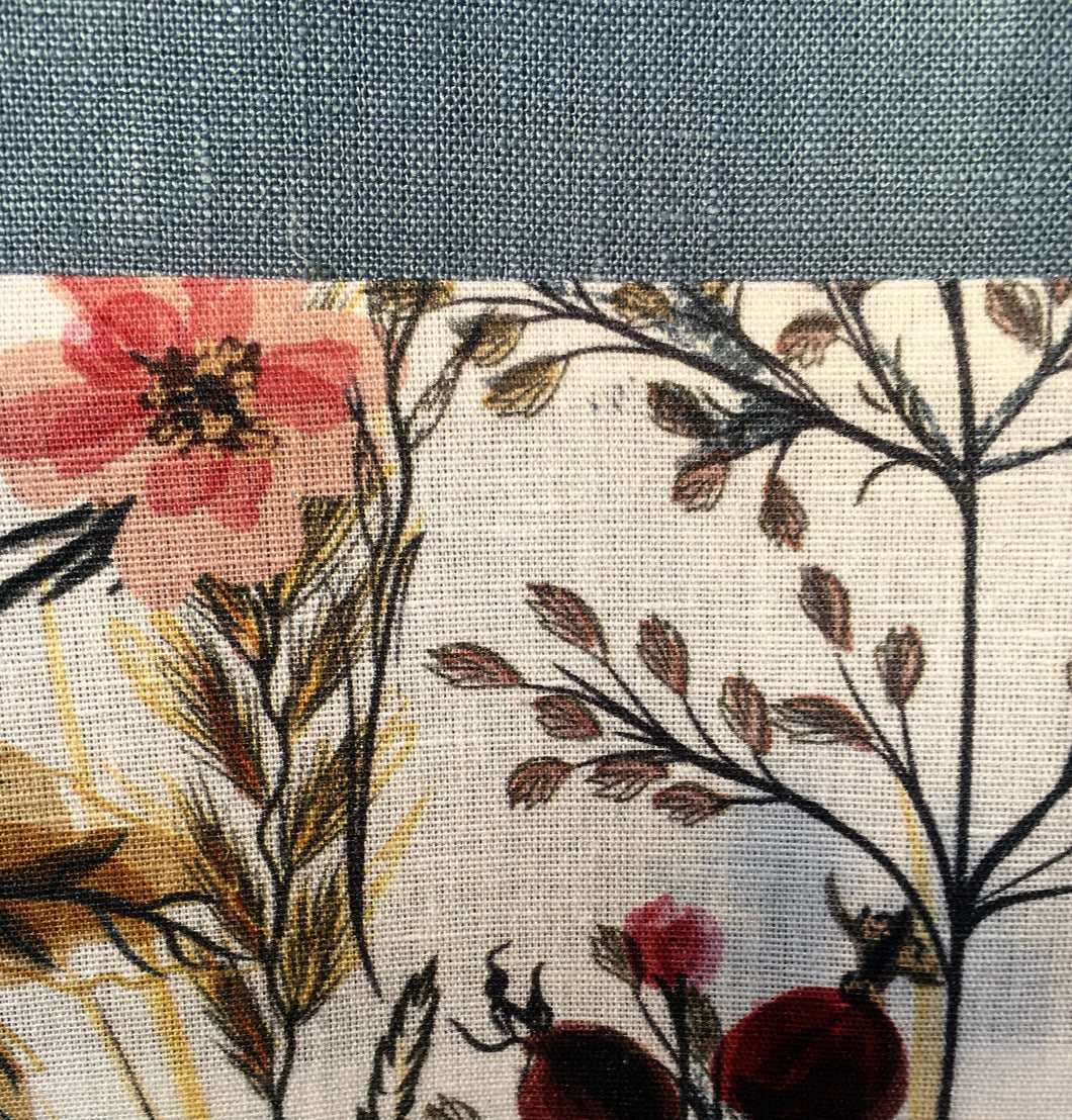 blue linen tea towel with warm autumn coloured trim. Linen is super absorbent and improves with age. Handmade with all Australian Attitude. Made in Australia from European linen. Generous size.