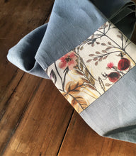 Load image into Gallery viewer, blue linen tea towel with warm autumn coloured trim. Linen is super absorbent and improves with age. Handmade with all Australian Attitude. Made in Australia from European linen. Generous size.