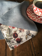 Load image into Gallery viewer, Table Napkins - Berry on Arctic Blue Linen