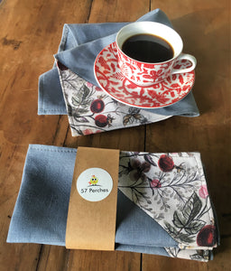Table Napkins - Berry on Arctic Blue Linen