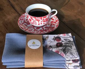Table Napkins - Berry on Arctic Blue Linen