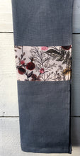 Load image into Gallery viewer, blue linen tea towel with warm autumn coloured trim. Linen is super absorbent and improves with age. Handmade with all Australian Attitude. Made in Australia from European linen. Generous size.