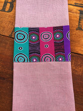 Load image into Gallery viewer, Linen tea towel, indigenous design tea towel, Australian Aboriginal artist, Desert Flowers by Marie E, Ellis on dusty pink linen