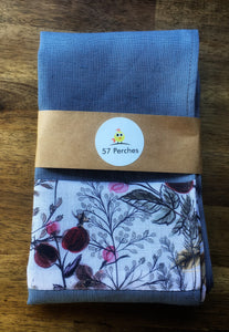blue linen tea towel with warm autumn coloured trim. Linen is super absorbent and improves with age. Handmade with all Australian Attitude. Made in Australia from European linen. Generous size.