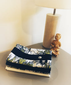 Jungle theme nursery cushion covers in linen. Navy blue and lime colour. Tigers, elephants, crocodiles, giraffes, safari