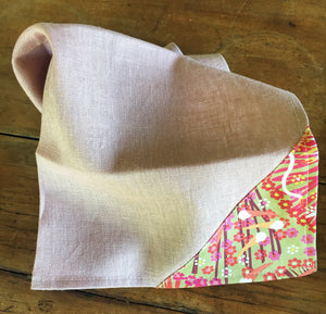 Linen Table Napkins & Tea Towels - Plum and Bush Banana by Laurel Tanlels on Musk Pink Linen