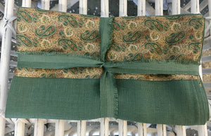 Linen Tea Towel - Paisley on Green Linen
