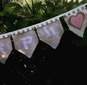 we make bunting for weddings, anniversaries, custom made, party decorations, flags, happy anniversary